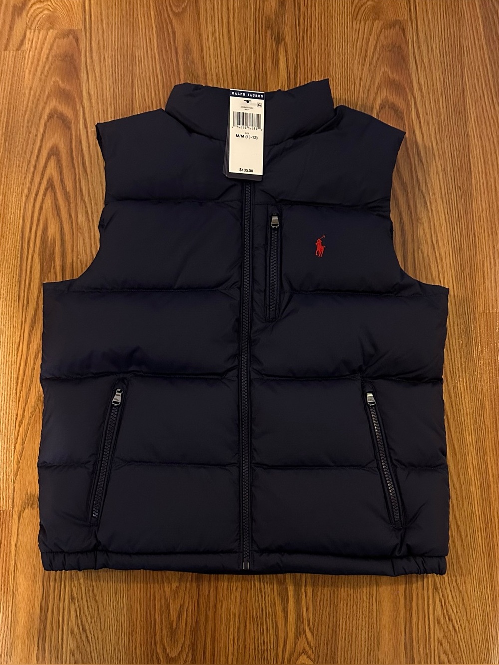 Polo Ralph Lauren Boy’s Navy Ripstop Down Vest with Red Pony Logo,Size M (10-12)